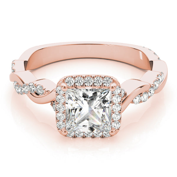 14K Rose Gold Diamond Halo Engagement Ring
