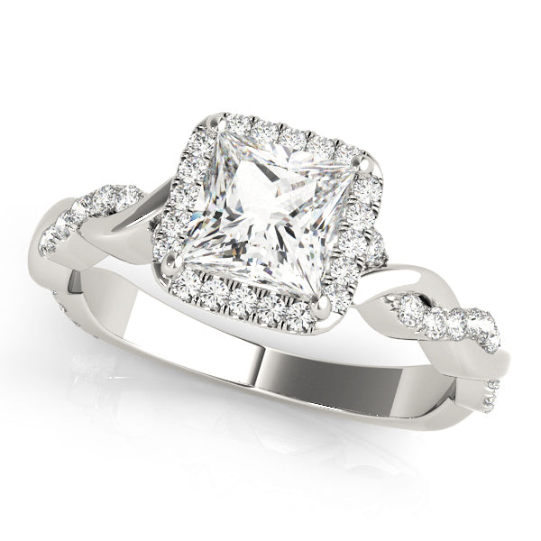 18K White Gold Diamond Halo Engagement Ring
