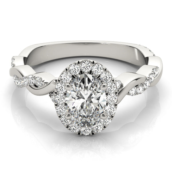 14K White Gold Oval Diamond Engagement Ring with Halo