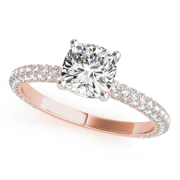 18K Rose Gold Cushion Diamond Pave Engagement Ring