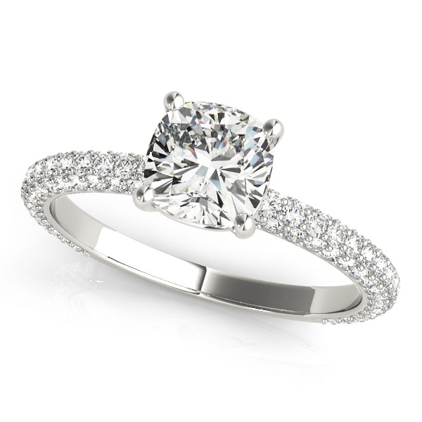 14K White Gold Cushion Diamond Pave Ring