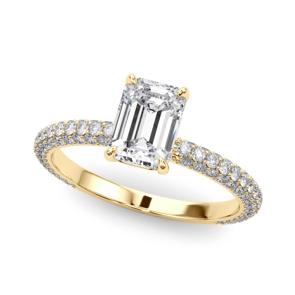 18K Yellow Gold Emerald Diamond Pave Ring