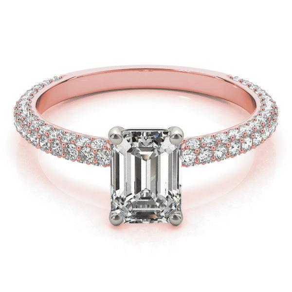 14K Rose Gold Emerald Diamond Pave Engagement Ring