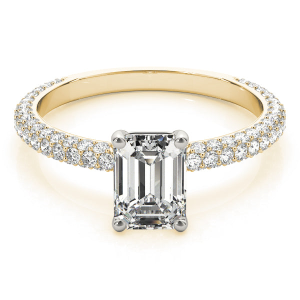 18K Yellow Gold Emerald Diamond Pave Ring