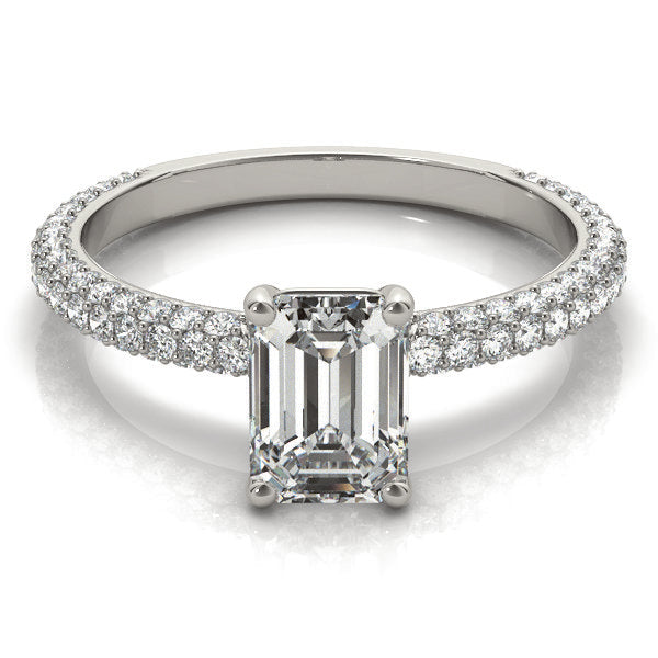 18K White Gold Emerald Diamond Pave Engagement Ring