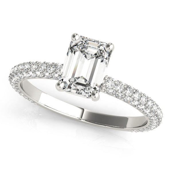 14K White Gold Emerald Diamond Pave Ring