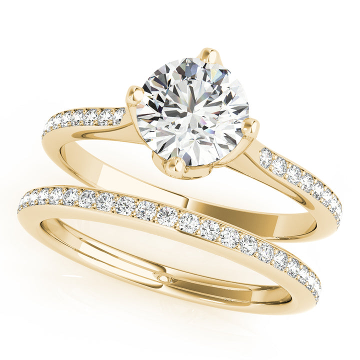 18K Yellow Gold 1 CT Diamond Single Row Engagement Ring