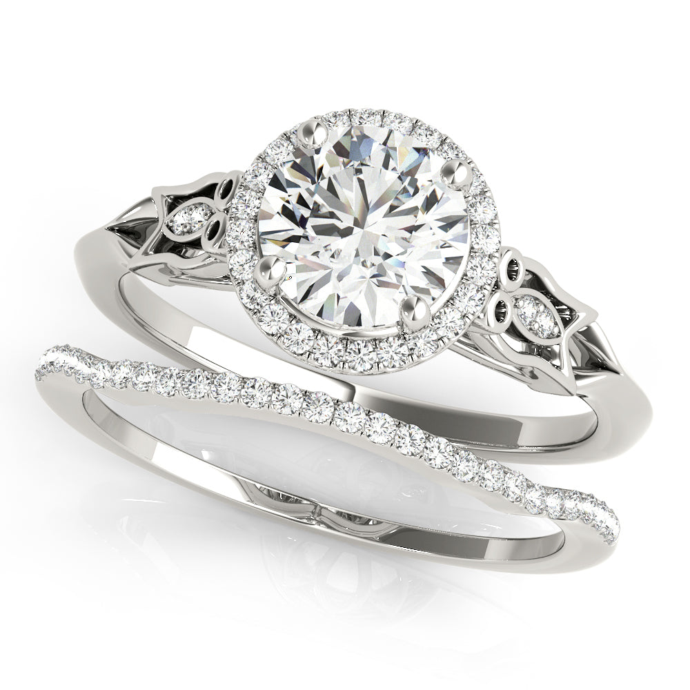 14K White Gold Round Diamond Halo Engagement Ring