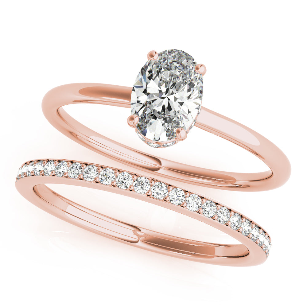 18K Rose Gold Diamond Oval Halo Engagement Ring