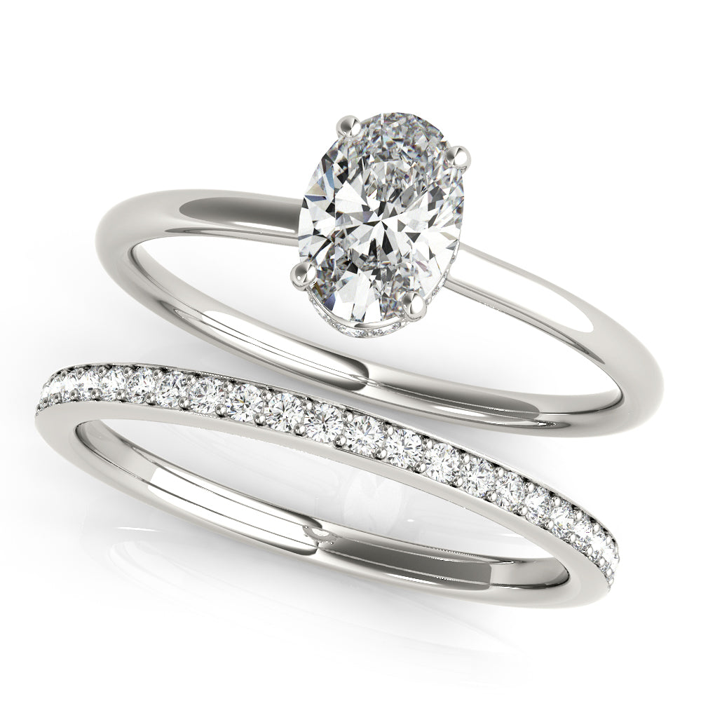 14K White Gold Oval Diamond Halo Engagement Ring