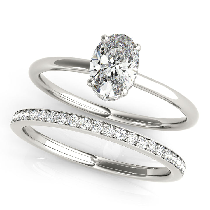 14K White Gold Oval Diamond Halo Engagement Ring