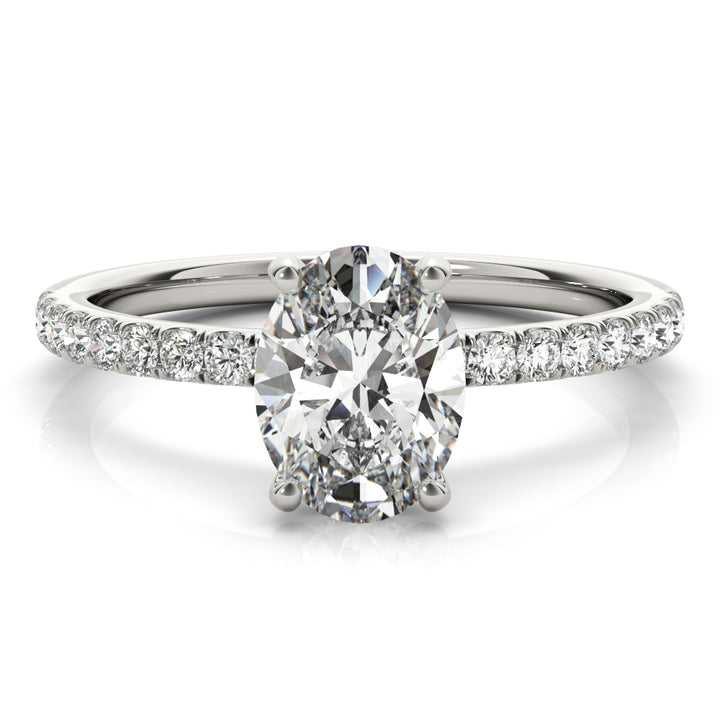 14K White Gold Oval Diamond Engagement Ring with Halo