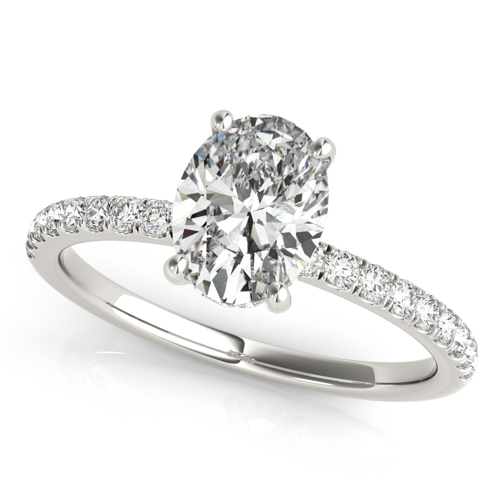 Platinum Oval Diamond Halo Engagement Ring 1/3 ctw
