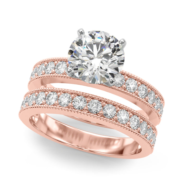 14K Rose Gold Round Diamond Single Row Ring