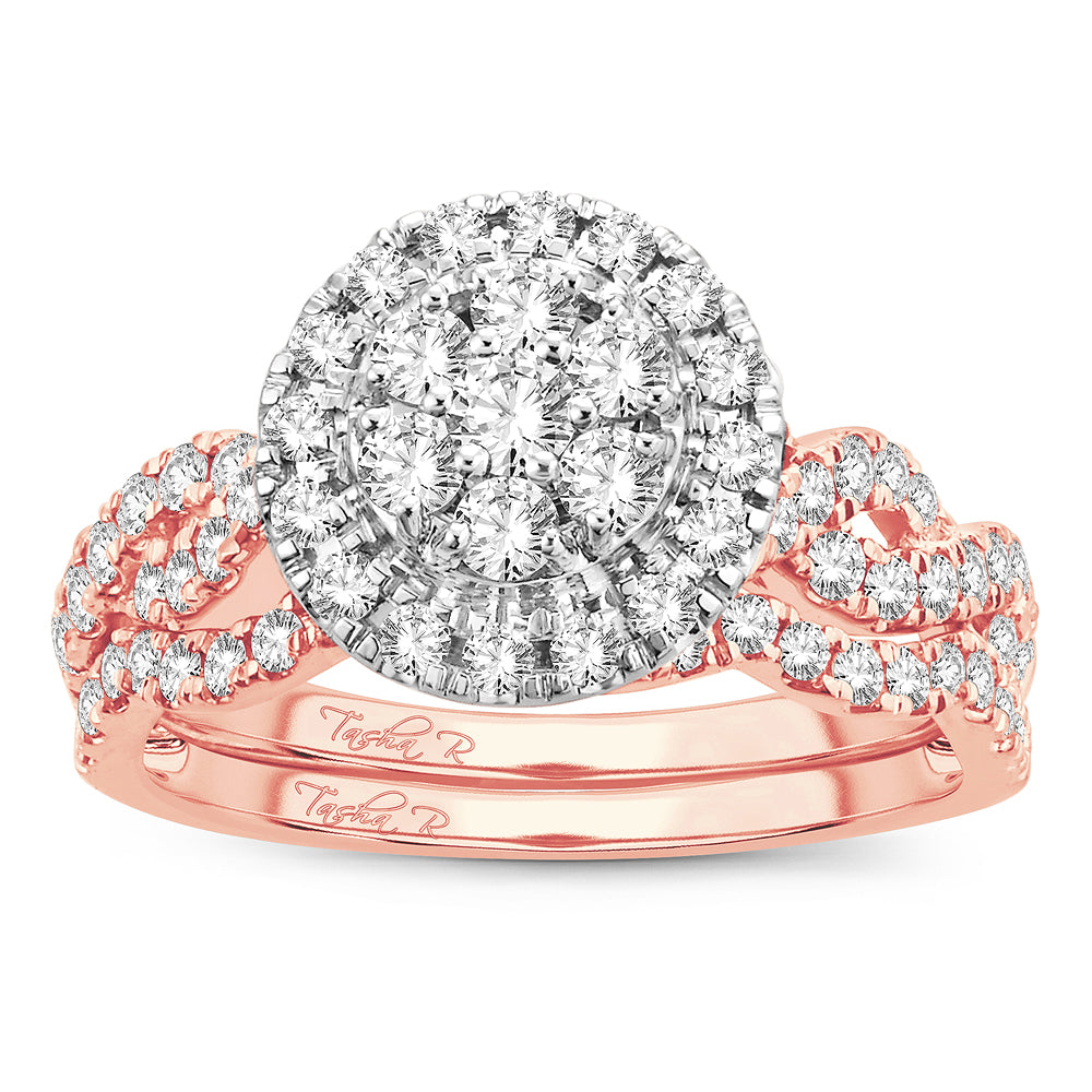 Romantic 14k Rose Gold Lab Diamond Bridal Ring Set 1CT