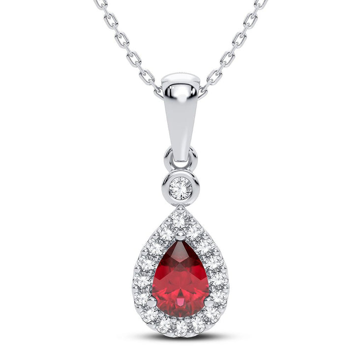 14K White Gold Lab-Created Ruby & Diamond Pendant Charm