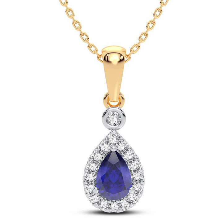 14K Yellow Gold Lab Diamond Sapphire Accent Pendant Charm