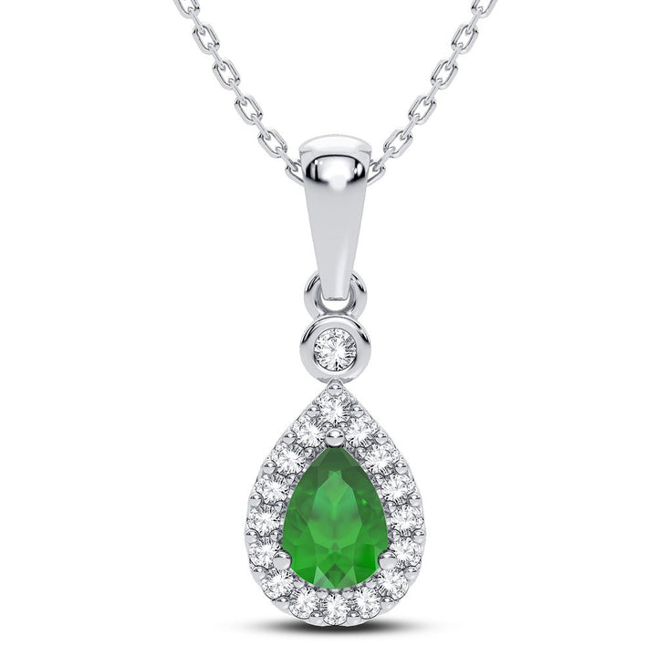 14K White Gold Lab-Created Emerald & Diamond Pendant