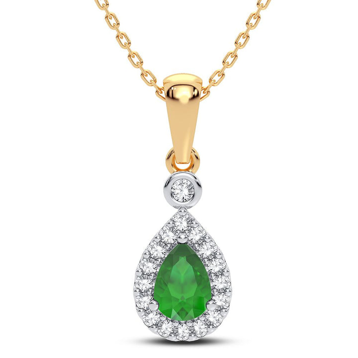 14K Yellow Gold Lab Diamond Emerald Accent Pendant Charm