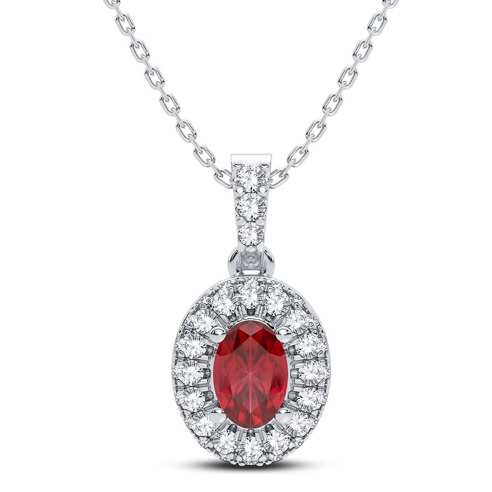 14k White Gold Lab-Created Ruby & Diamond Pendant Charm