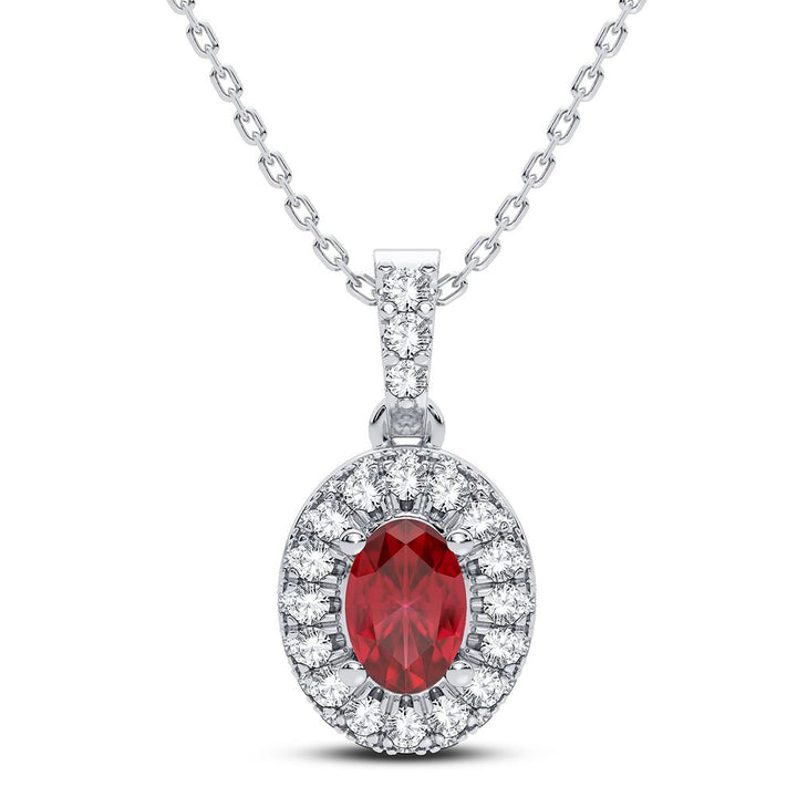 14k White Gold Lab-Created Ruby & Diamond Pendant Charm