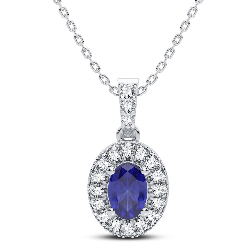 14k White Gold Lab Diamond Sapphire Accent Pendant Charm