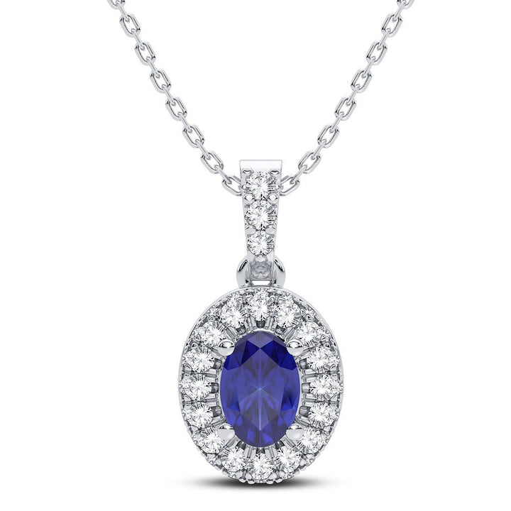 14k White Gold Lab Diamond Sapphire Accent Pendant Charm