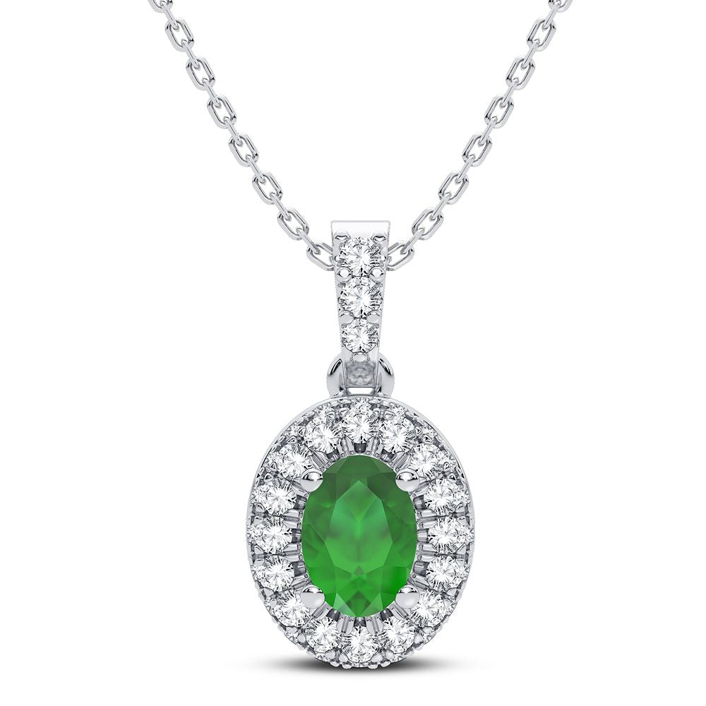 14k White Gold Lab Diamond Emerald Cut Pendant Necklace