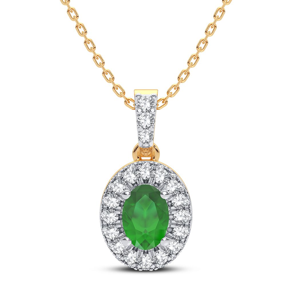 14K Yellow Gold Lab Diamond Emerald Pendant Charm