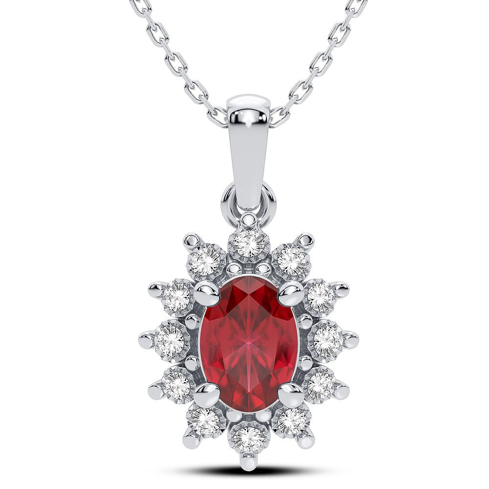 14k White Gold Lab Diamond Ruby Womens Pendant Charm