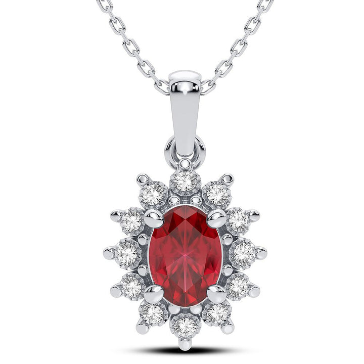 14k White Gold Lab Diamond Ruby Womens Pendant Charm