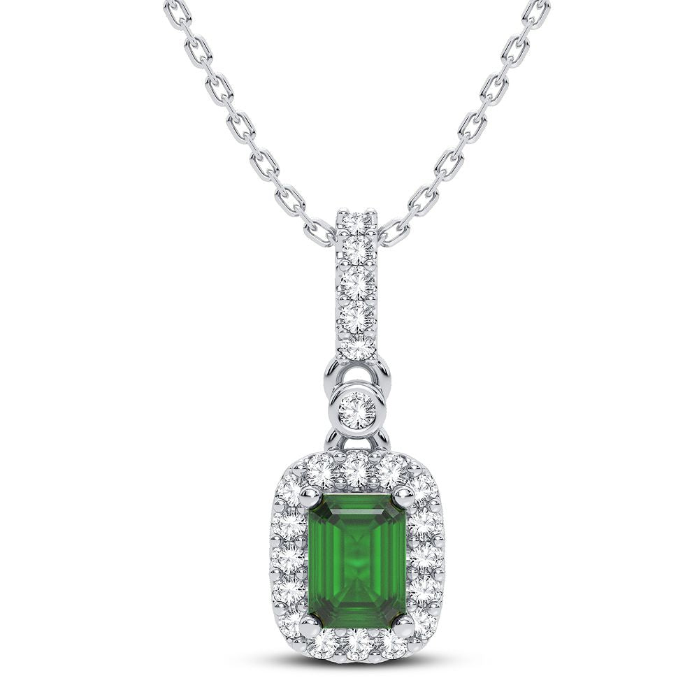 14k White Gold Lab Diamond Emerald Pendant Charm