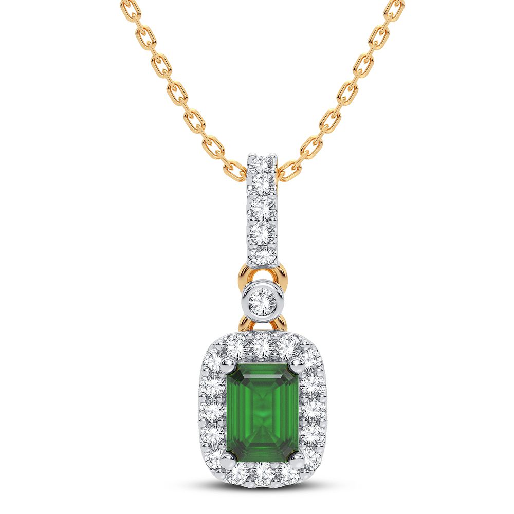 14K Yellow Gold Lab Diamond Emerald Accent Pendant