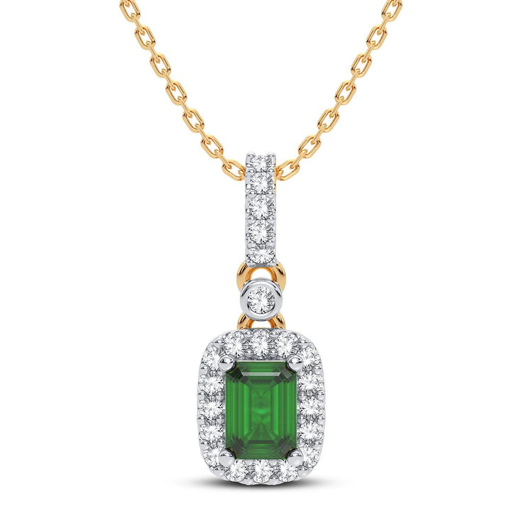 14K Yellow Gold Lab Diamond Emerald Accent Pendant