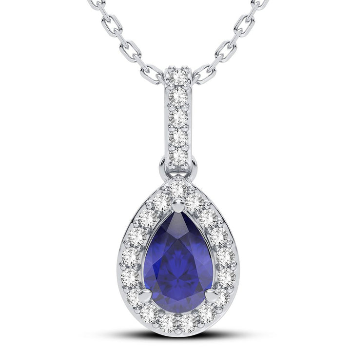 14K White Gold Lab Diamond & Sapphire Womens Pendant