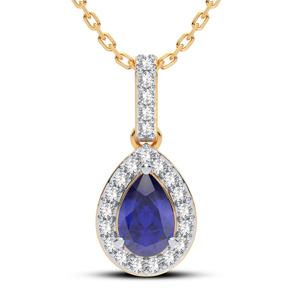 14K Yellow Gold Lab Diamond Sapphire Pendant for Her