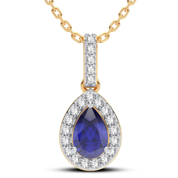 14K Yellow Gold Lab Diamond Sapphire Pendant for Her