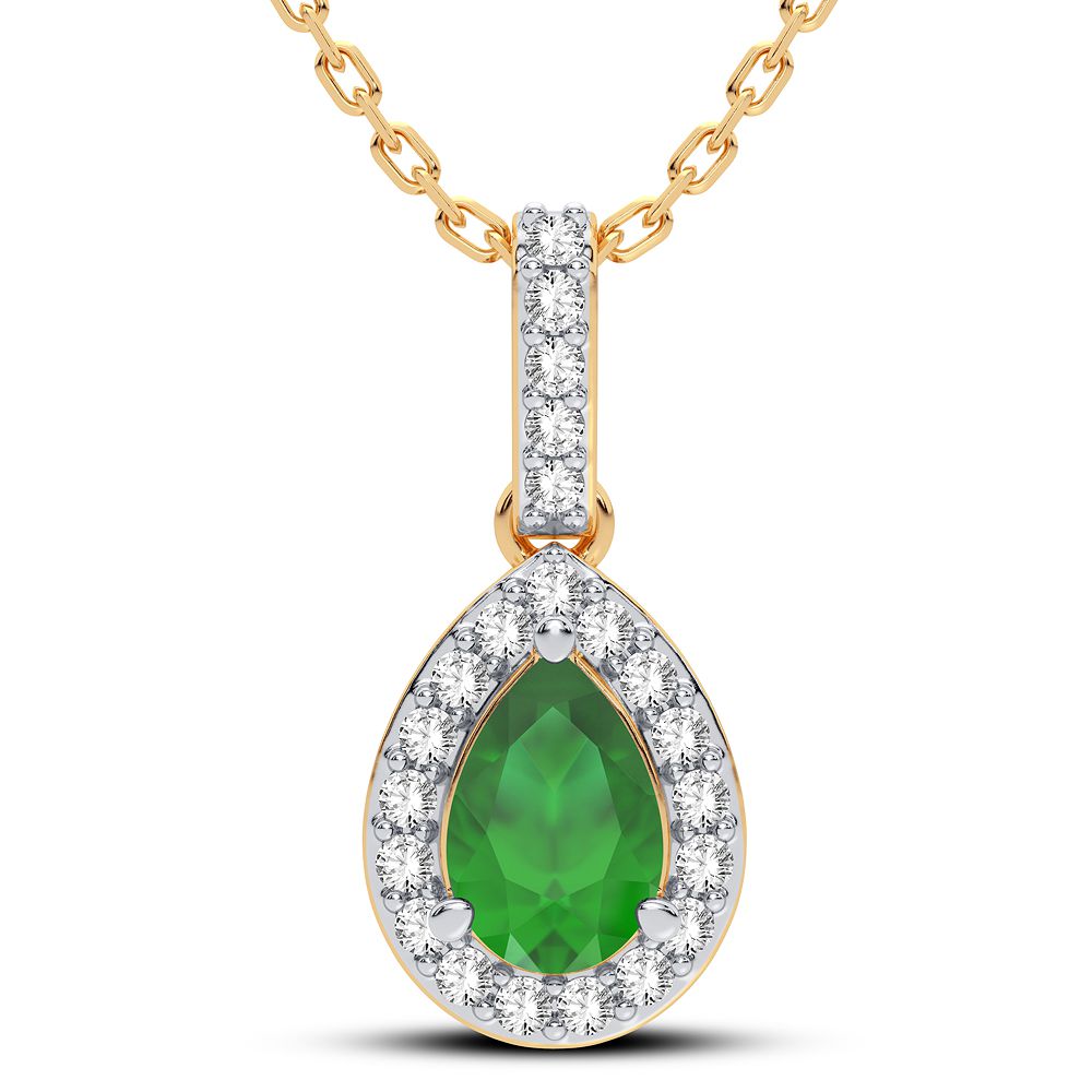14K Yellow Gold Lab Diamond Emerald Pendant Charm