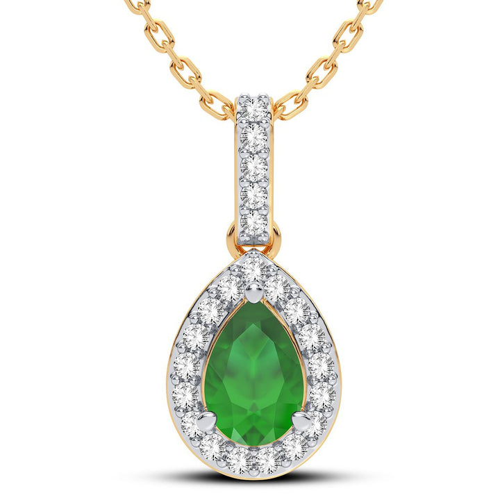 14K Yellow Gold Lab Diamond Emerald Pendant Charm