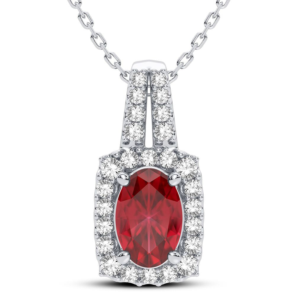 14K White Gold Lab Diamond Ruby Pendant for Her