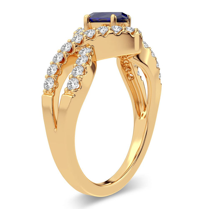 14K Yellow Gold Lab-Created Sapphire & Diamond Womens Ring