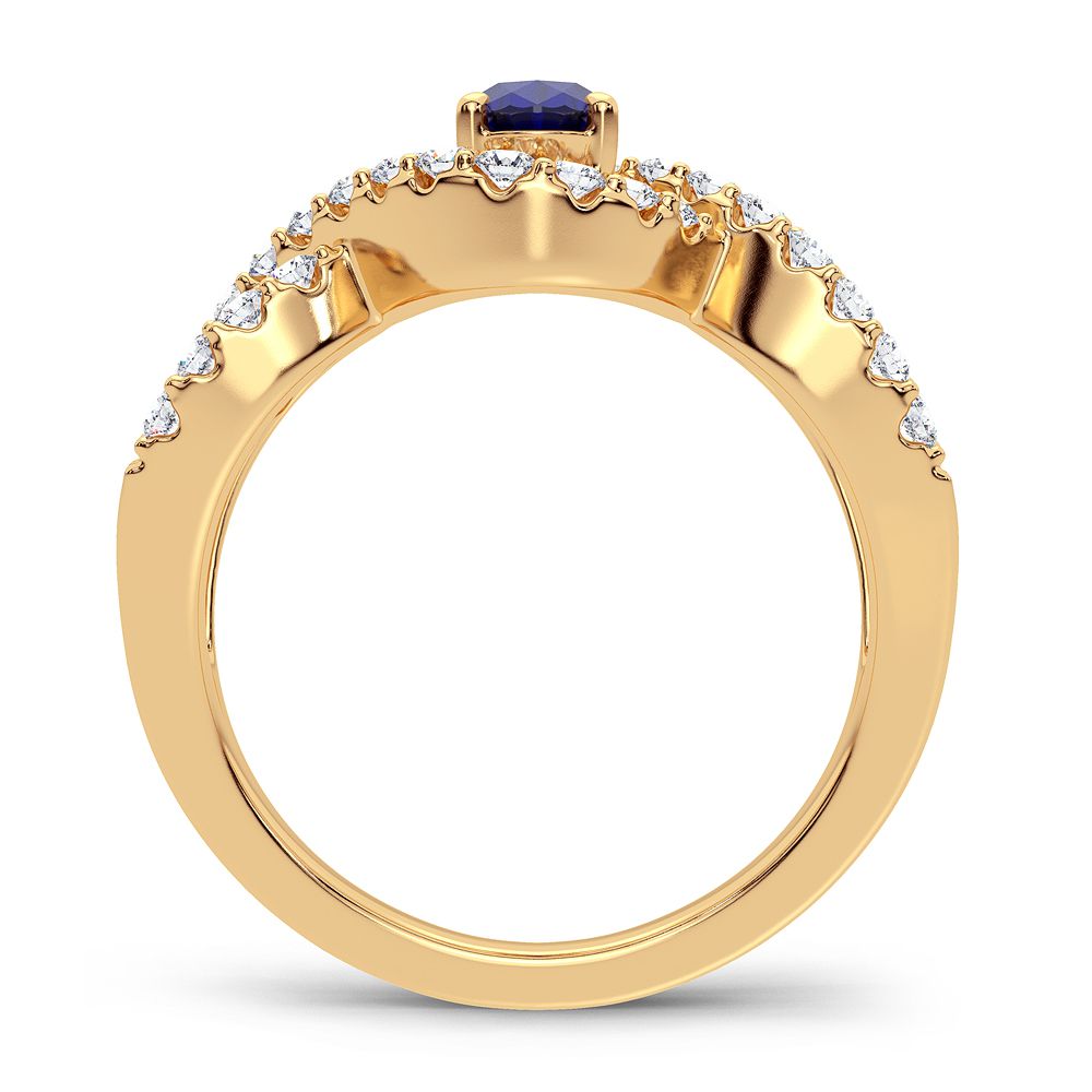 14K Yellow Gold Lab-Created Sapphire & Diamond Womens Ring