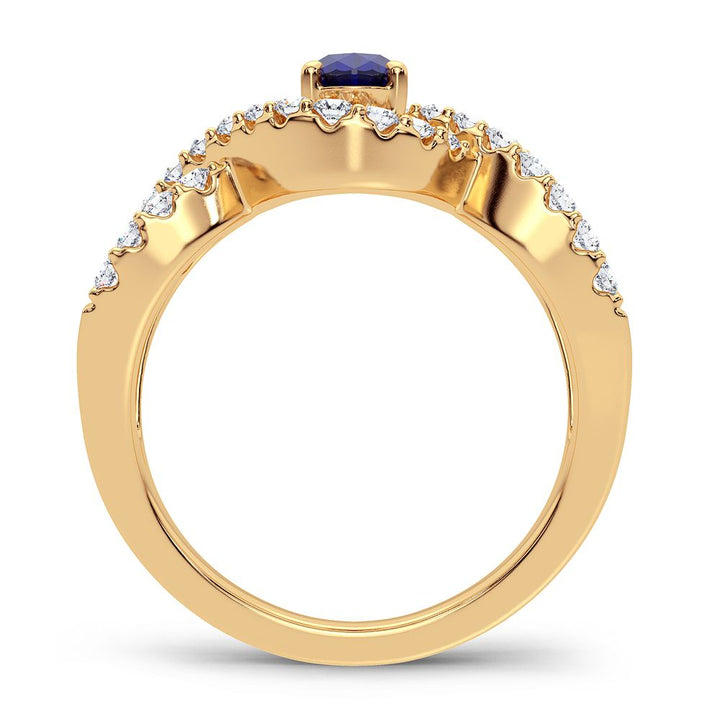 14K Yellow Gold Lab-Created Sapphire & Diamond Womens Ring