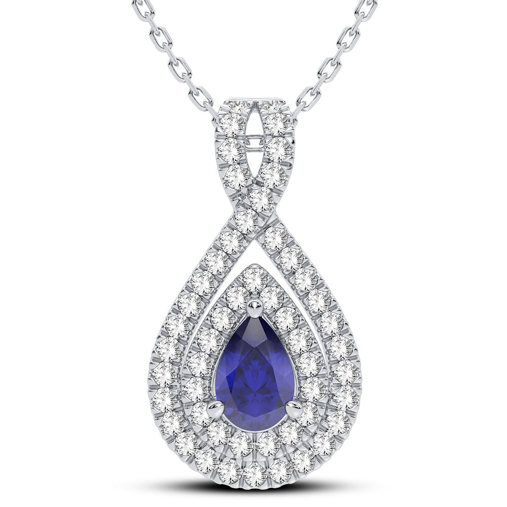 14K White Gold Lab Diamond Sapphire Pendant for Her