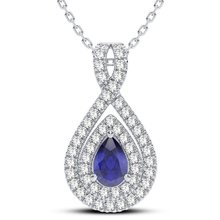 14K White Gold Lab Diamond Sapphire Pendant for Her