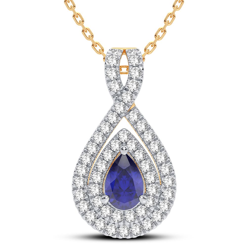 14K Yellow Gold Lab Diamond Sapphire Pendant for Her