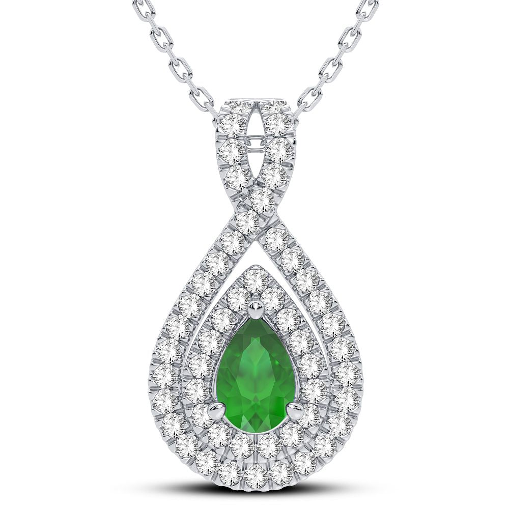 14K White Gold Lab Diamond Emerald Pendant Elegance