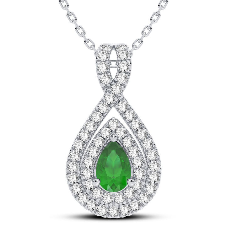 14K White Gold Lab Diamond Emerald Pendant Elegance