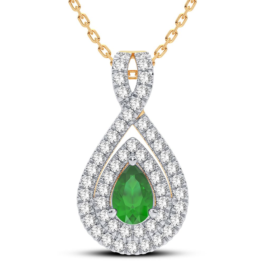 14K Yellow Gold Lab Diamond Emerald Pendant Charm