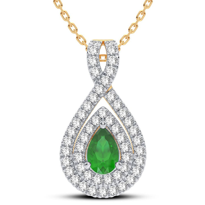 14K Yellow Gold Lab Diamond Emerald Pendant Charm